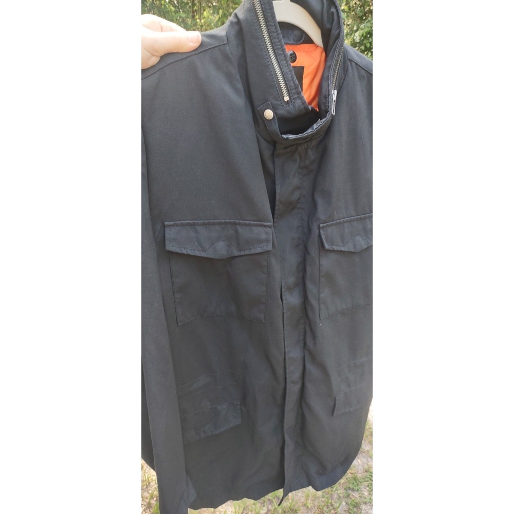Express Canvas Cargo Utility Style Heavy Jacket Black Zipped‎ Hidden Hood Size L
